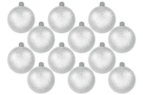 12 Pack 100mm 4" White Glitter Ball Ornament with Wire