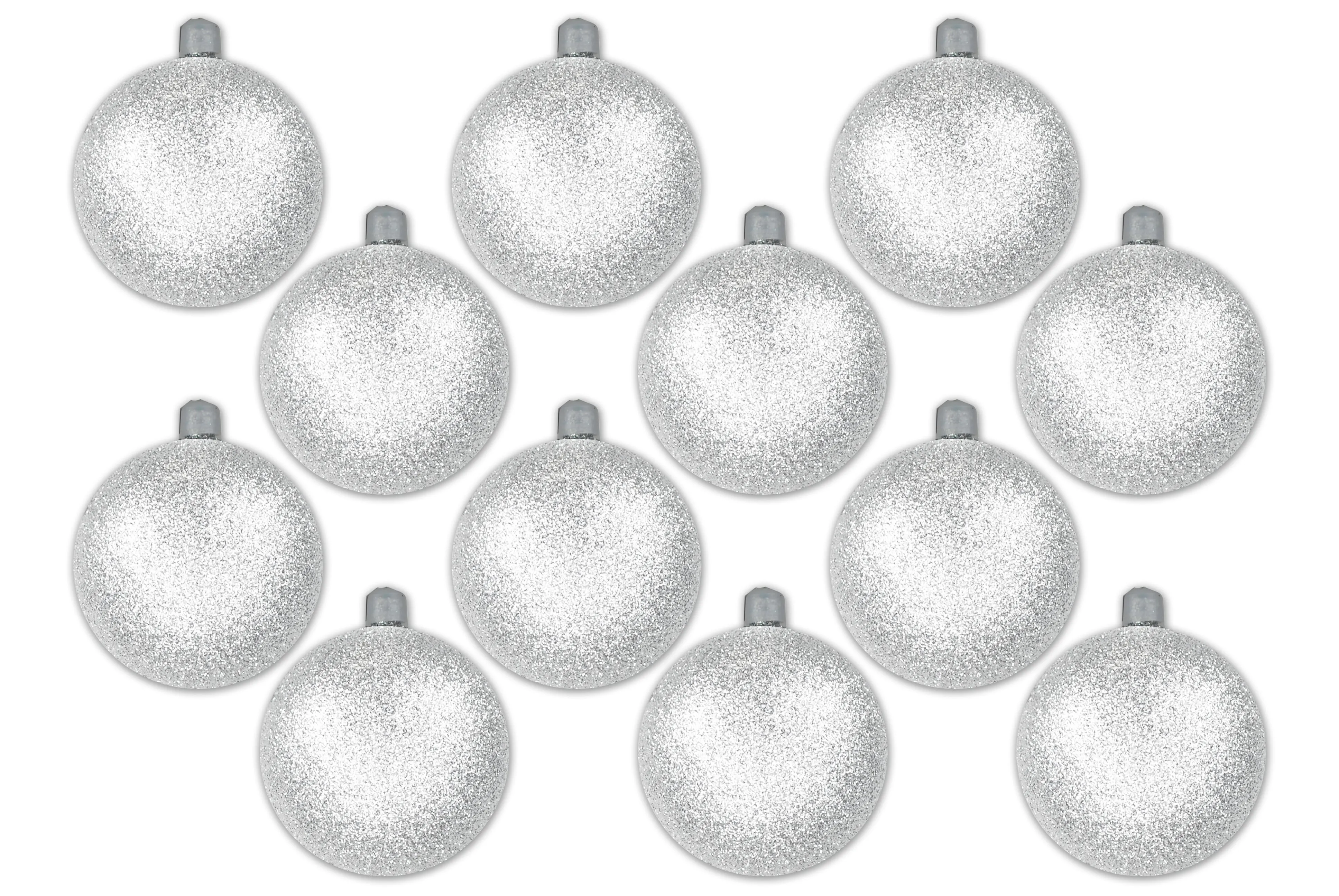 12 Pack 100mm 4" White Glitter Ball Ornament with Wire