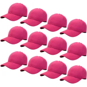 12-Pack Baseball Dad Cap Velcro Strap Adjustable Size - Hot Pink