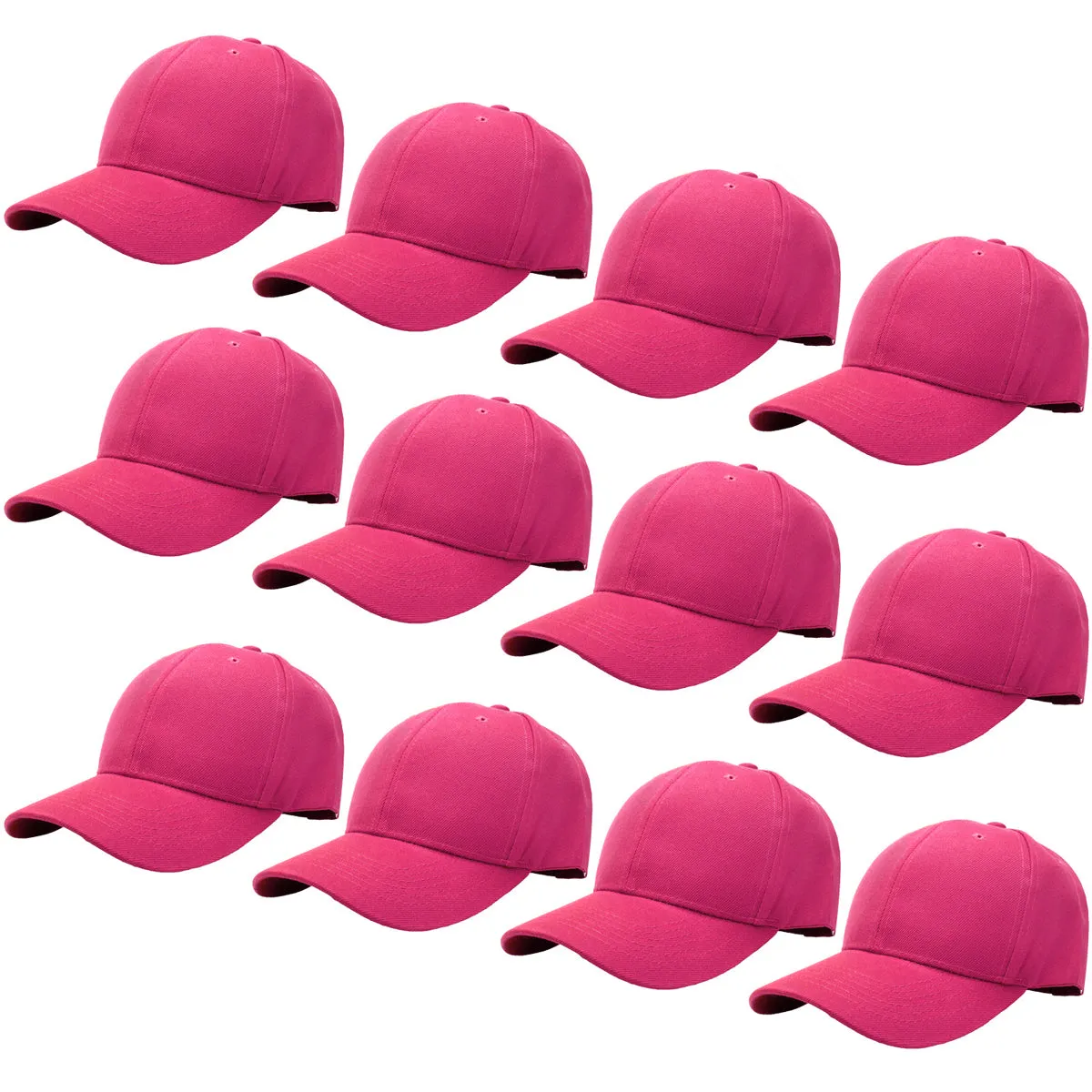 12-Pack Baseball Dad Cap Velcro Strap Adjustable Size - Hot Pink