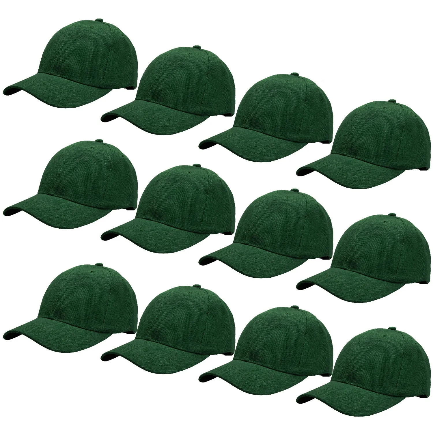 12-Pack Baseball Dad Cap Velcro Strap Adjustable Size - Hunter Green