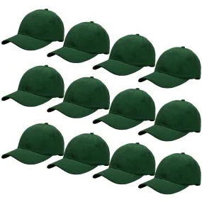 12-Pack Baseball Dad Cap Velcro Strap Adjustable Size - Hunter Green