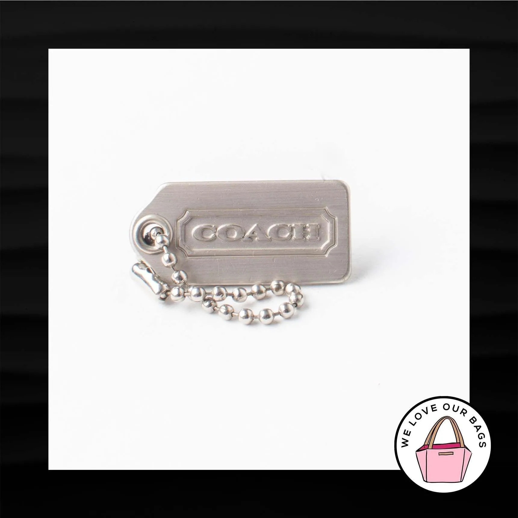 1.25" Small COACH SILVER NICKEL METAL KEY FOB BAG CHARM KEYCHAIN HANGTAG TAG