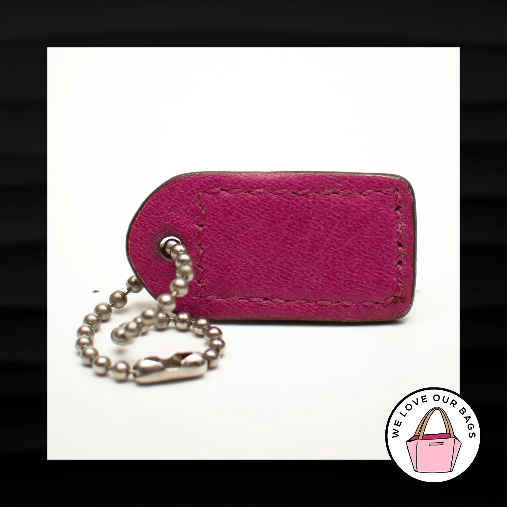 1.5" Small COACH TAN PINK LEATHER KEY FOB BAG CHARM KEYCHAIN HANG TAG