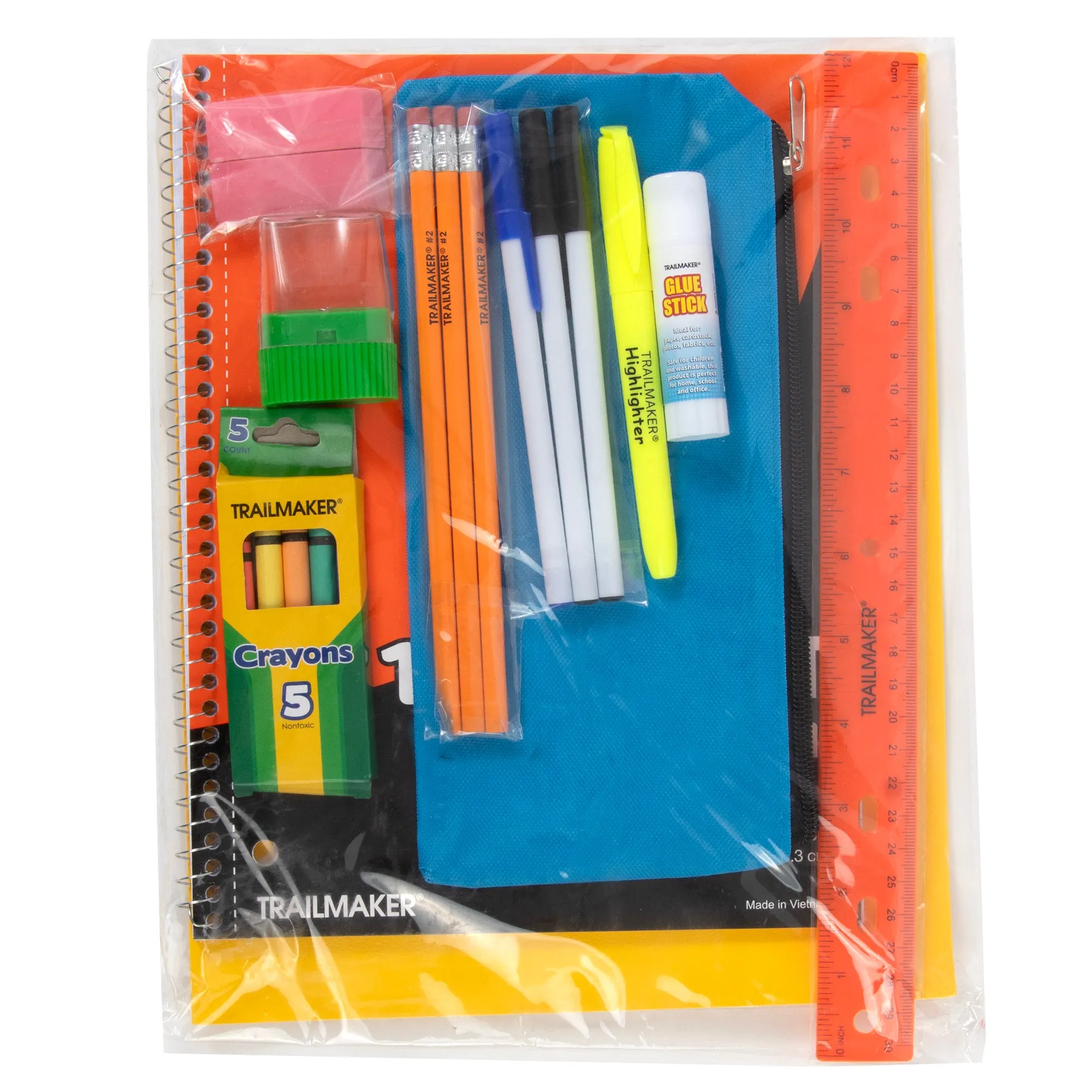 17-Inch Classic Clear Backpack with 20-Piece School Supply Kit - 5 Colors