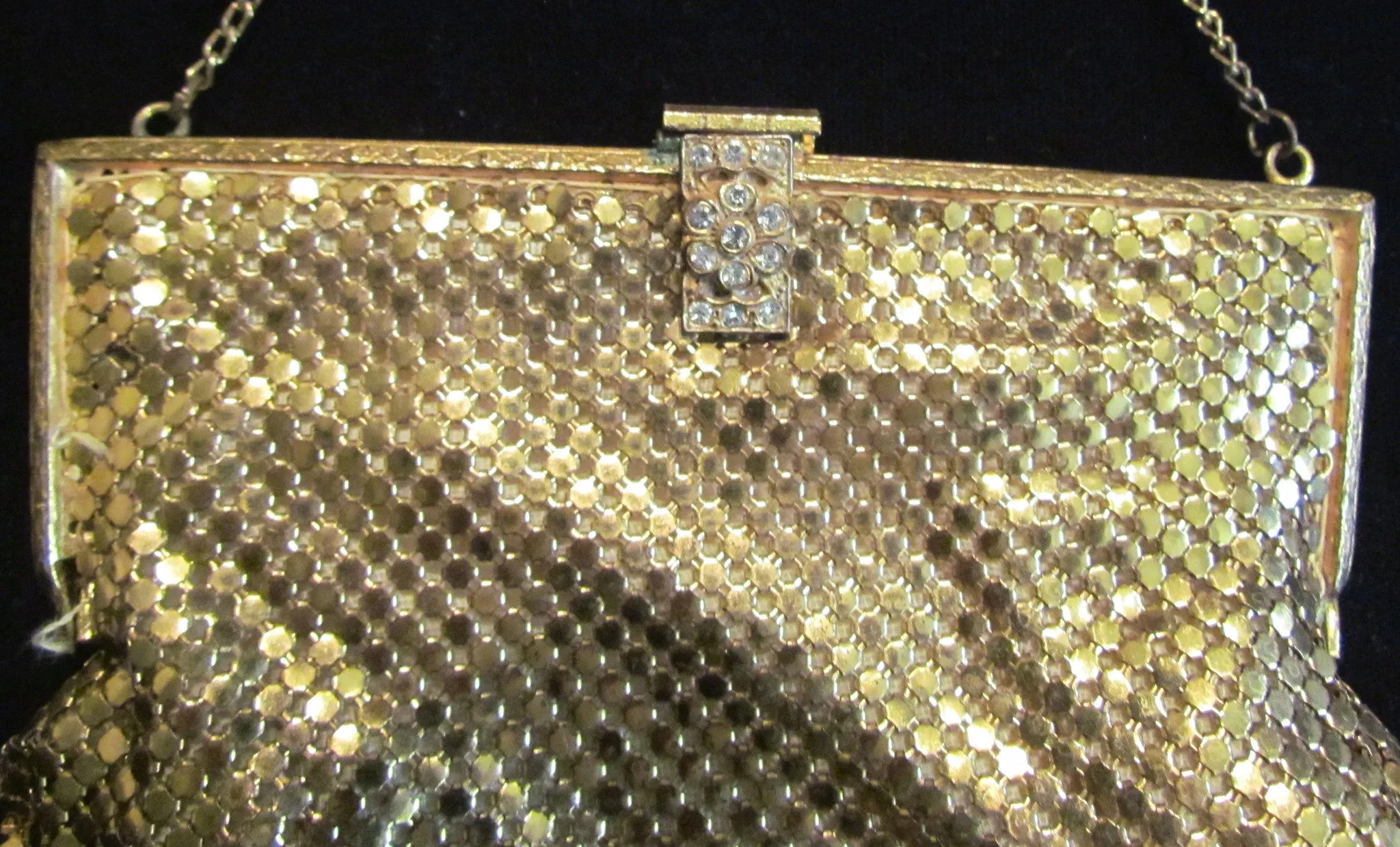 1930s Gold Mesh Purse Rhinestone Clasp Formal Purse Wedding Bridal Bag