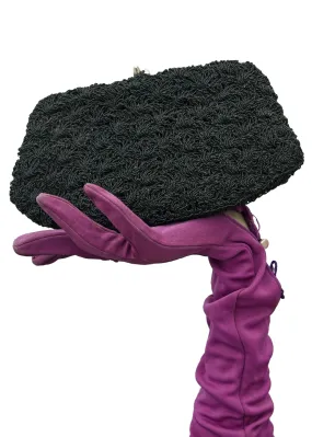 1940s Vintage Black Crochet Evening Clutch Purse