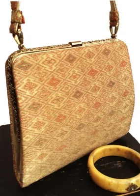 1940s Vintage Brocade Lamé Purse with Yellow Lining