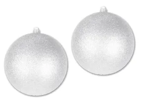 2 Pack 200mm 8" White Glitter Ball Ornaments with Wire