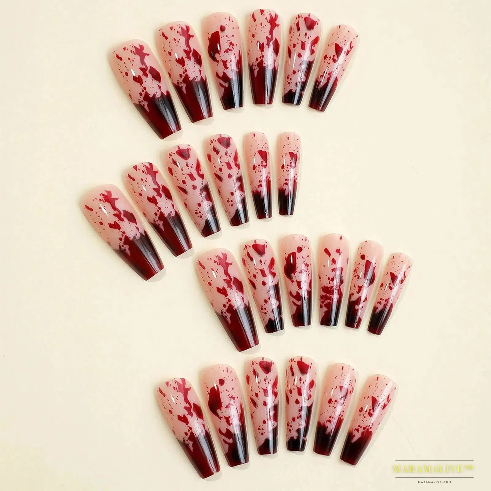 24pcs Halloween Blood Drops Gradient False Nails - Super Long Ballerina-Style Fingernail Manicure Art Decoration