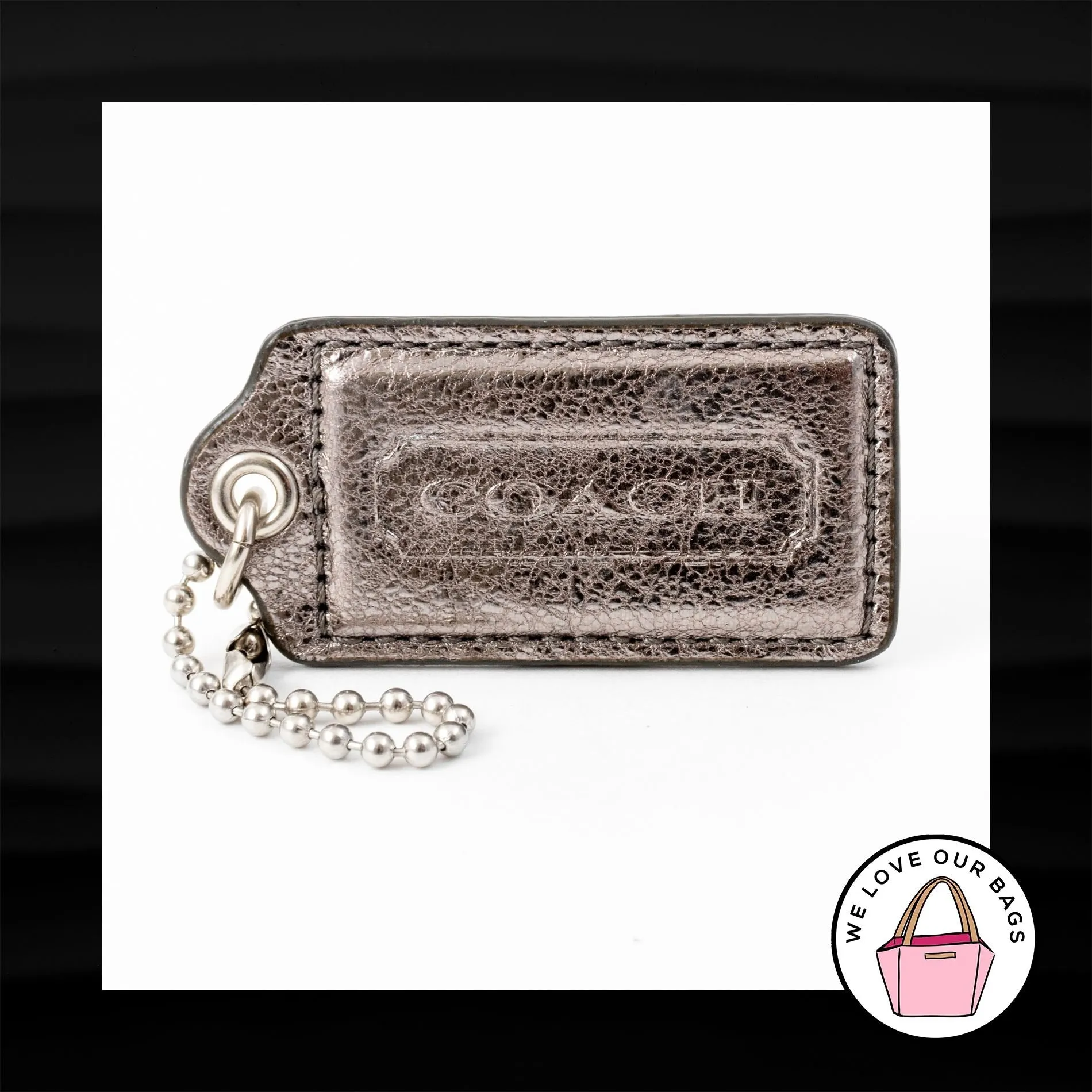 2.5" Large COACH BRONZE METALLIC LEATHER KEY FOB BAG CHARM KEYCHAIN HANGTAG TAG