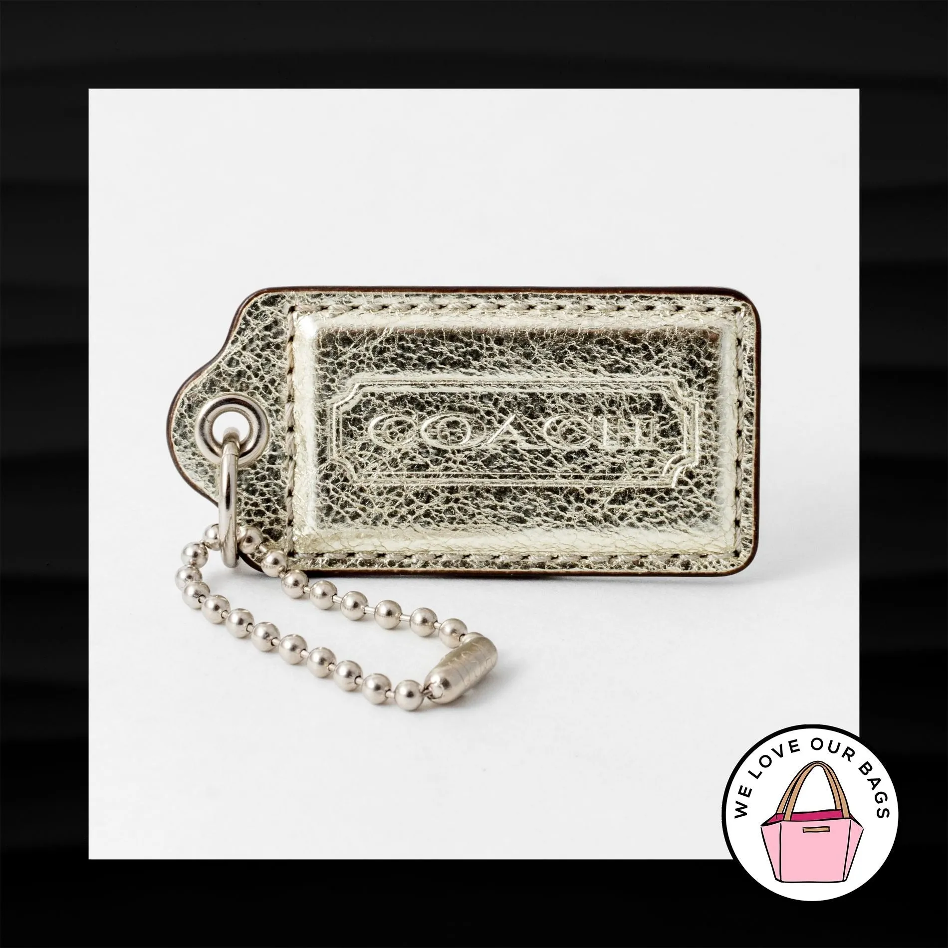 2.5" Large COACH GOLD LEATHER KEY FOB BAG CHARM KEYCHAIN HANGTAG TAG