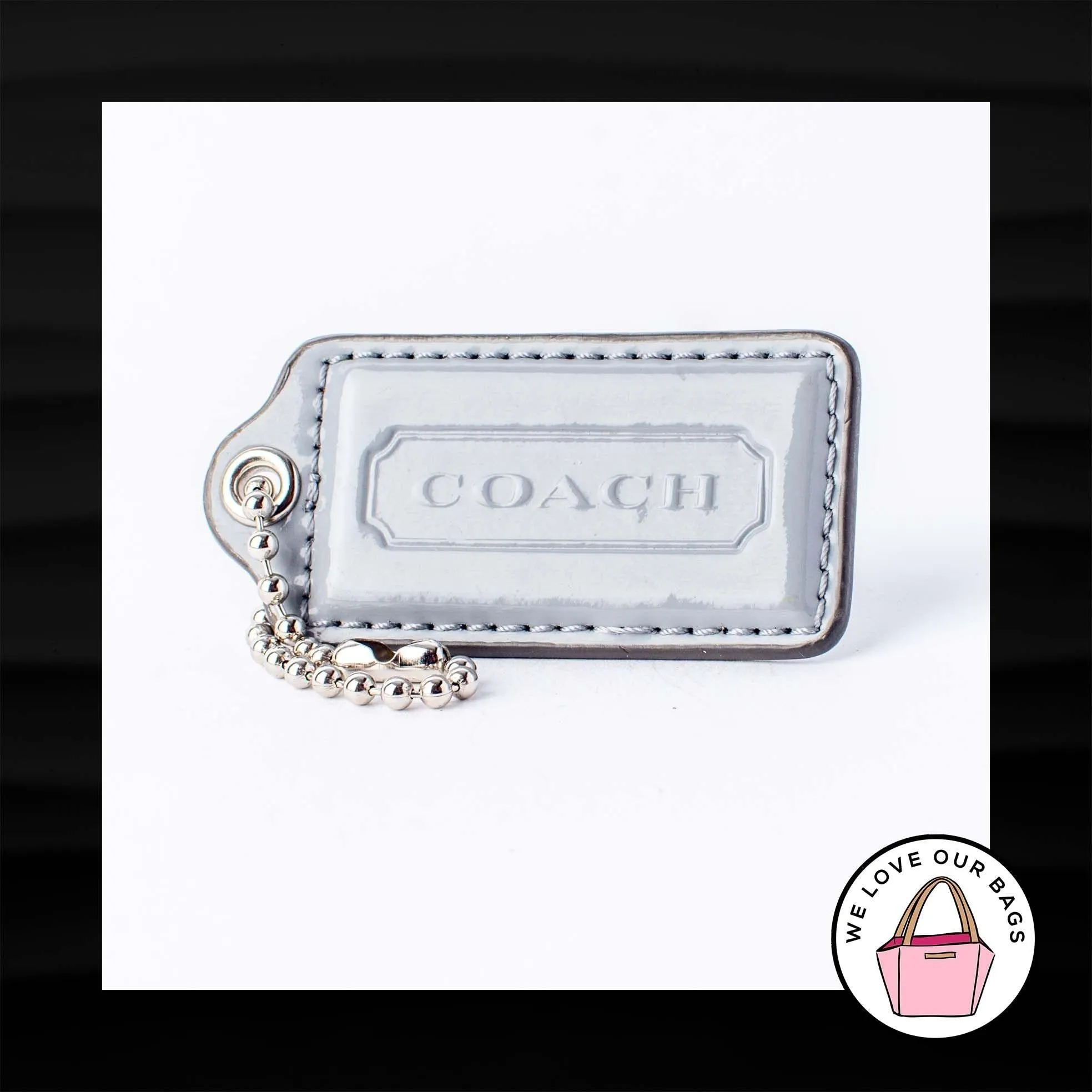 2.5" Large COACH GRAY PATENT LEATHER KEY FOB BAG CHARM KEYCHAIN HANGTAG TAG