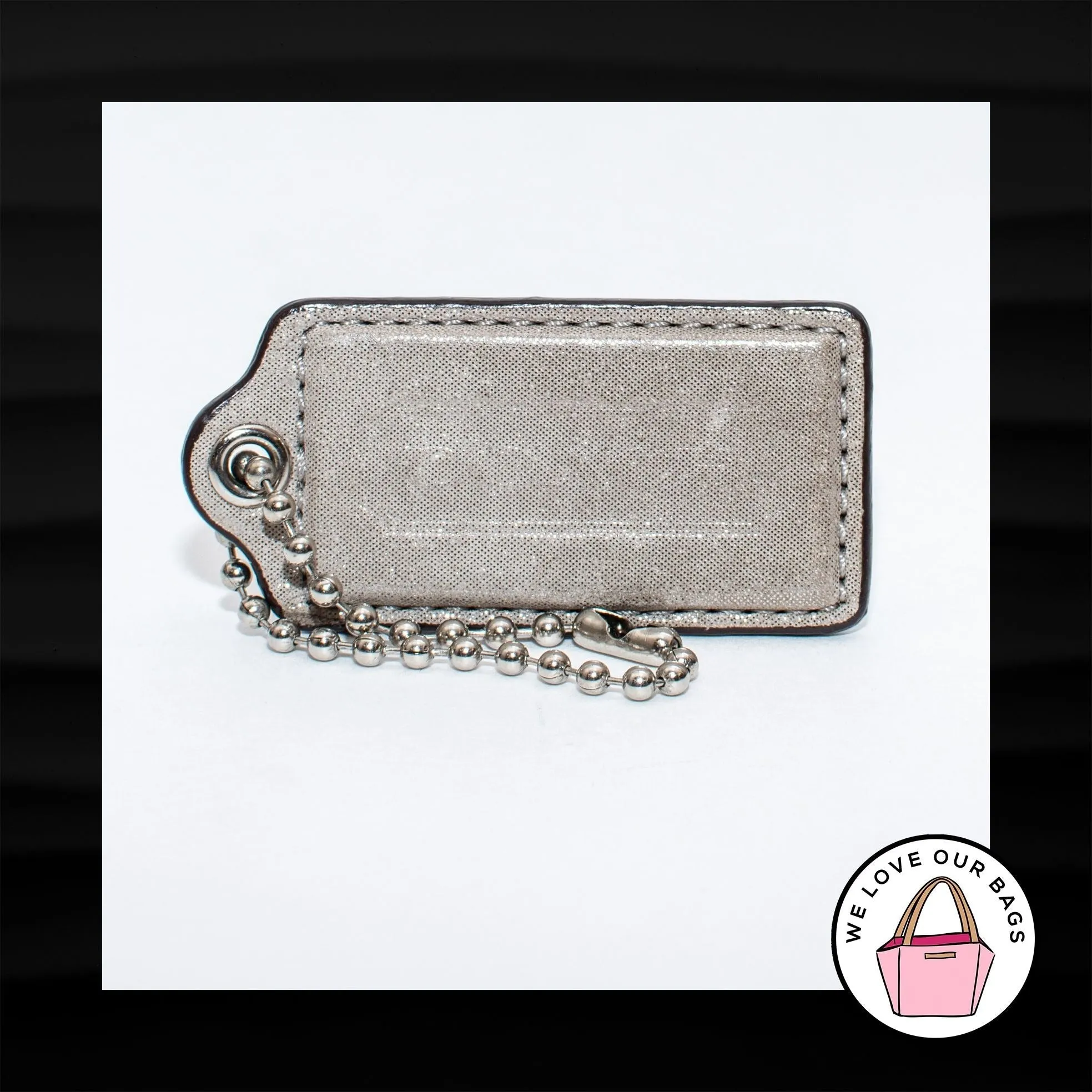 2.5" Large COACH GRAY SHIMMER LEATHER KEY FOB BAG CHARM KEYCHAIN HANGTAG TAG