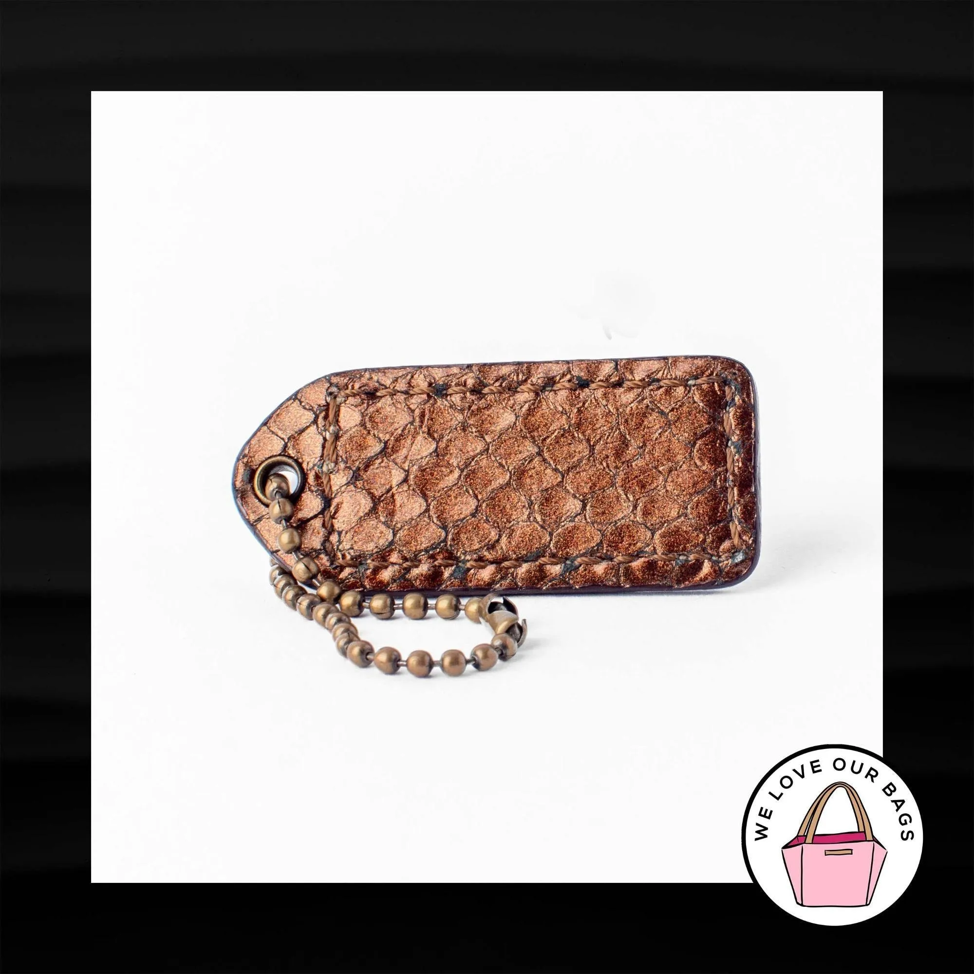 2" Medium COACH BRONZE METALLIC SNAKESKIN LEATHER KEY FOB CHARM KEYCHAIN HANGTAG