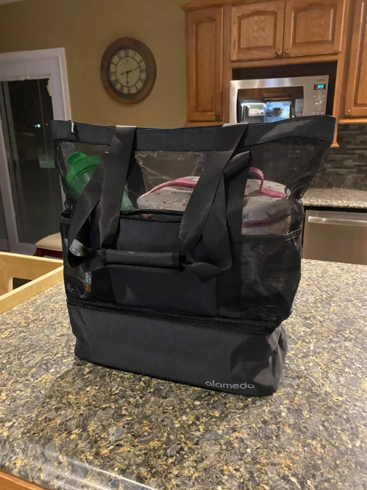 Alameda Mesh Tote Beach Bag - Cooler Bags Insulated for Travel, Zipper Top High Capacity Beach Pool Bag
