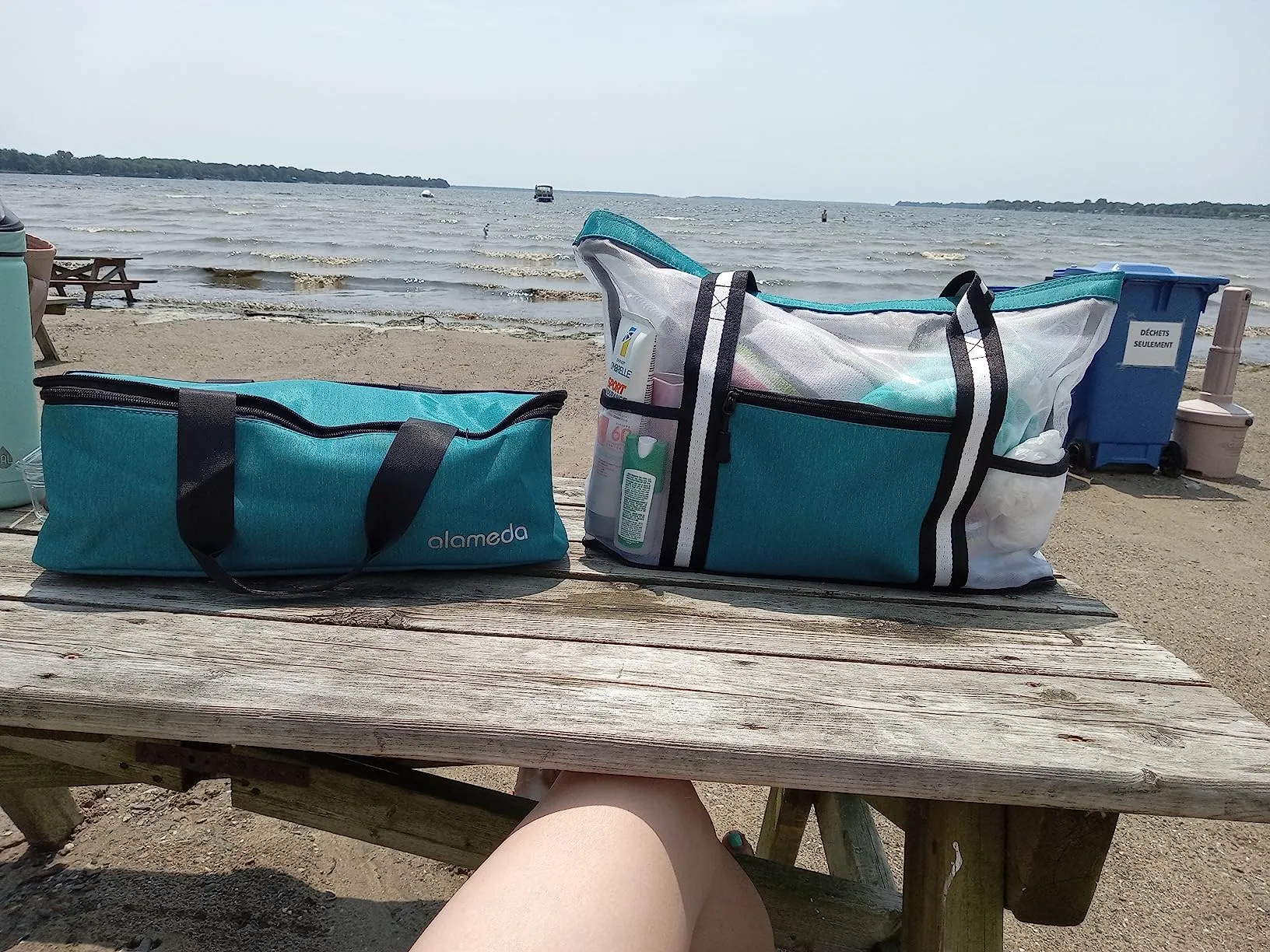 Alameda Mesh Tote Beach Bag - Cooler Bags Insulated for Travel, Zipper Top High Capacity Beach Pool Bag