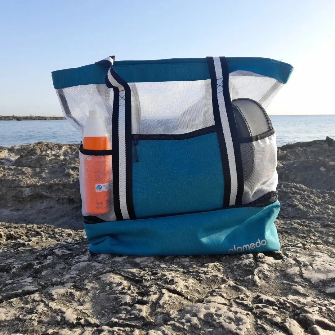 Alameda Mesh Tote Beach Bag - Cooler Bags Insulated for Travel, Zipper Top High Capacity Beach Pool Bag