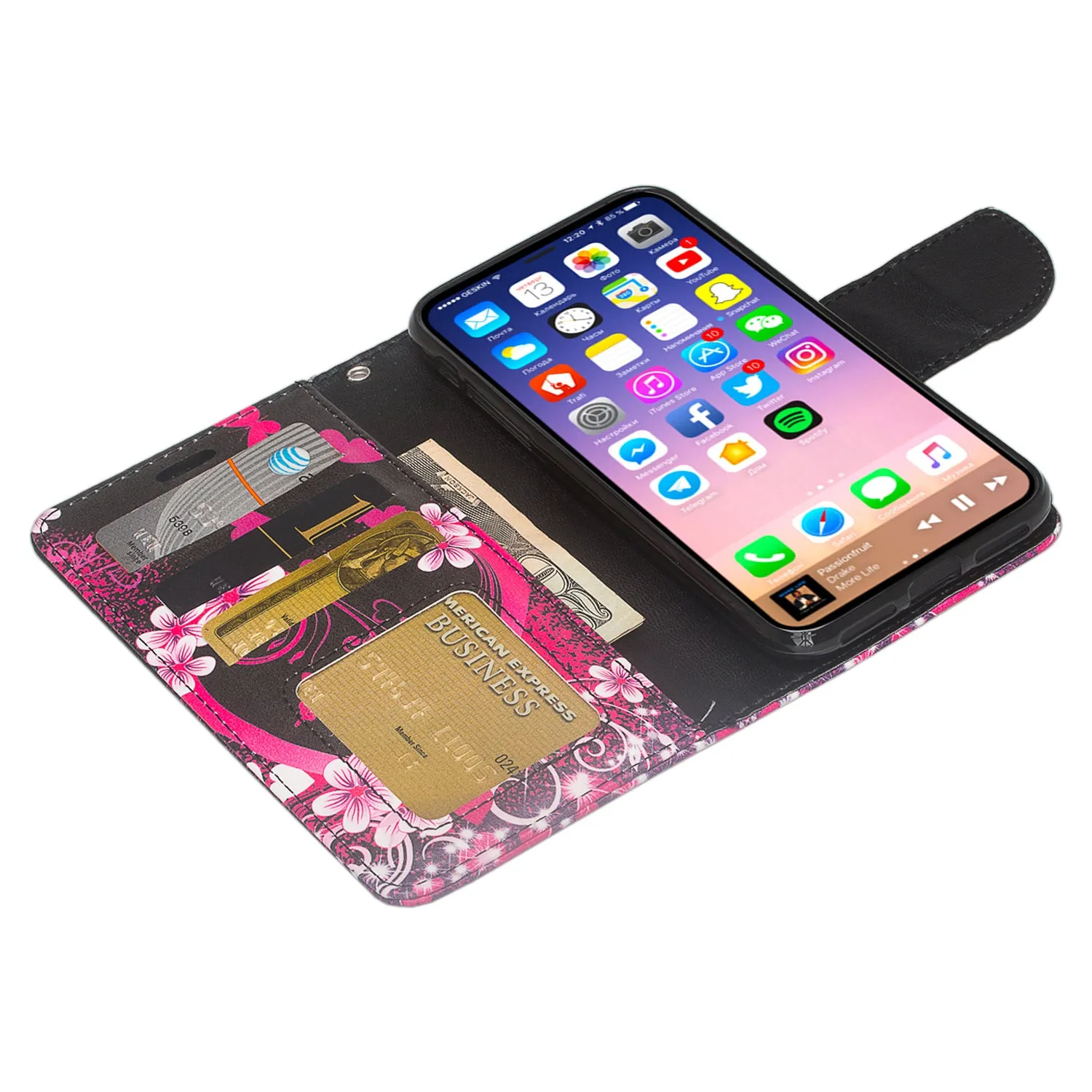 Apple iPhone ??? | iPhone Ten Case, iPhone ??? | iPhone Ten Wallet Case, Slim Flip Folio [Kickstand] Pu Leather Wallet Case with ID & Card Slots & Pocket   Wrist Strap - Heart Butterflies