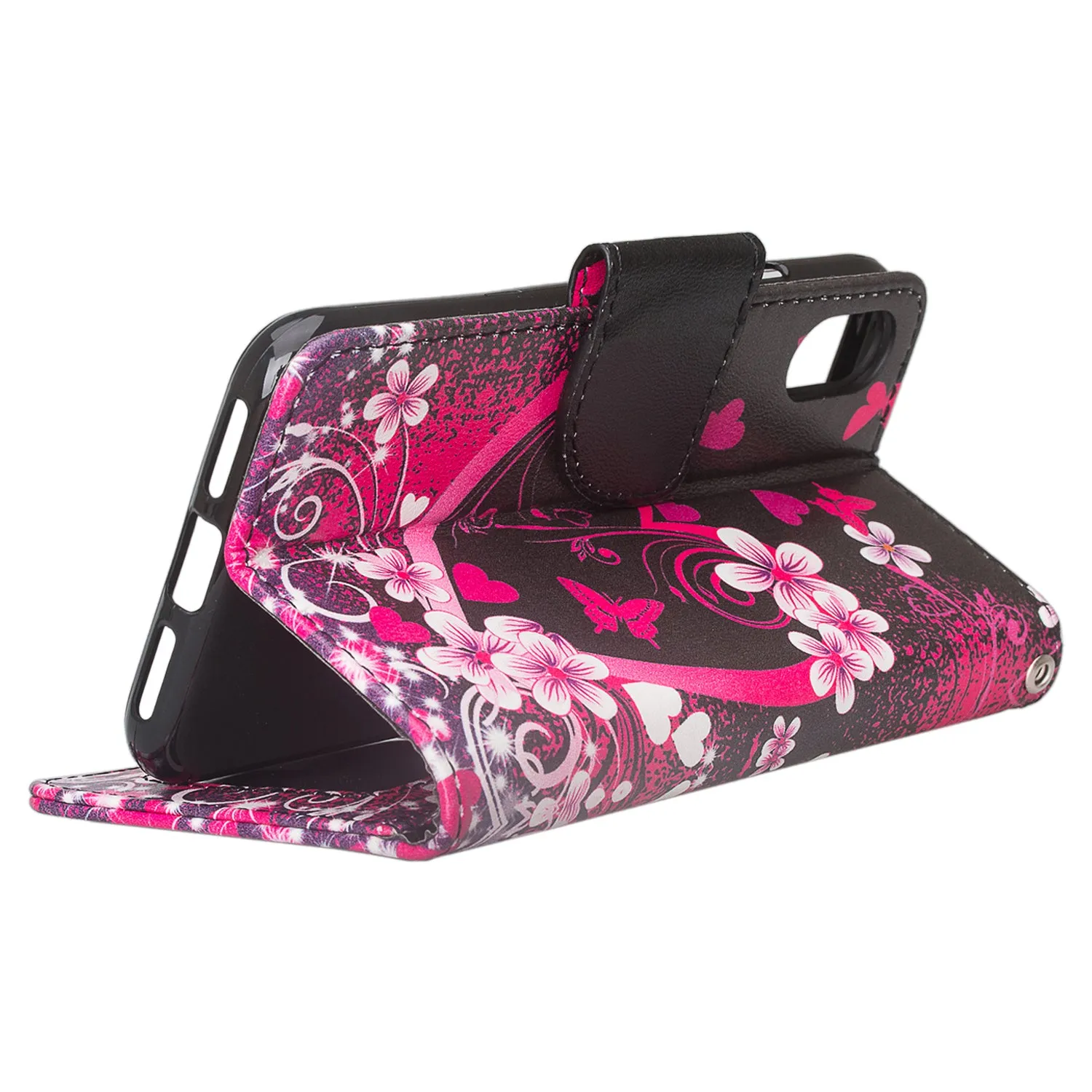 Apple iPhone ??? | iPhone Ten Case, iPhone ??? | iPhone Ten Wallet Case, Slim Flip Folio [Kickstand] Pu Leather Wallet Case with ID & Card Slots & Pocket   Wrist Strap - Heart Butterflies