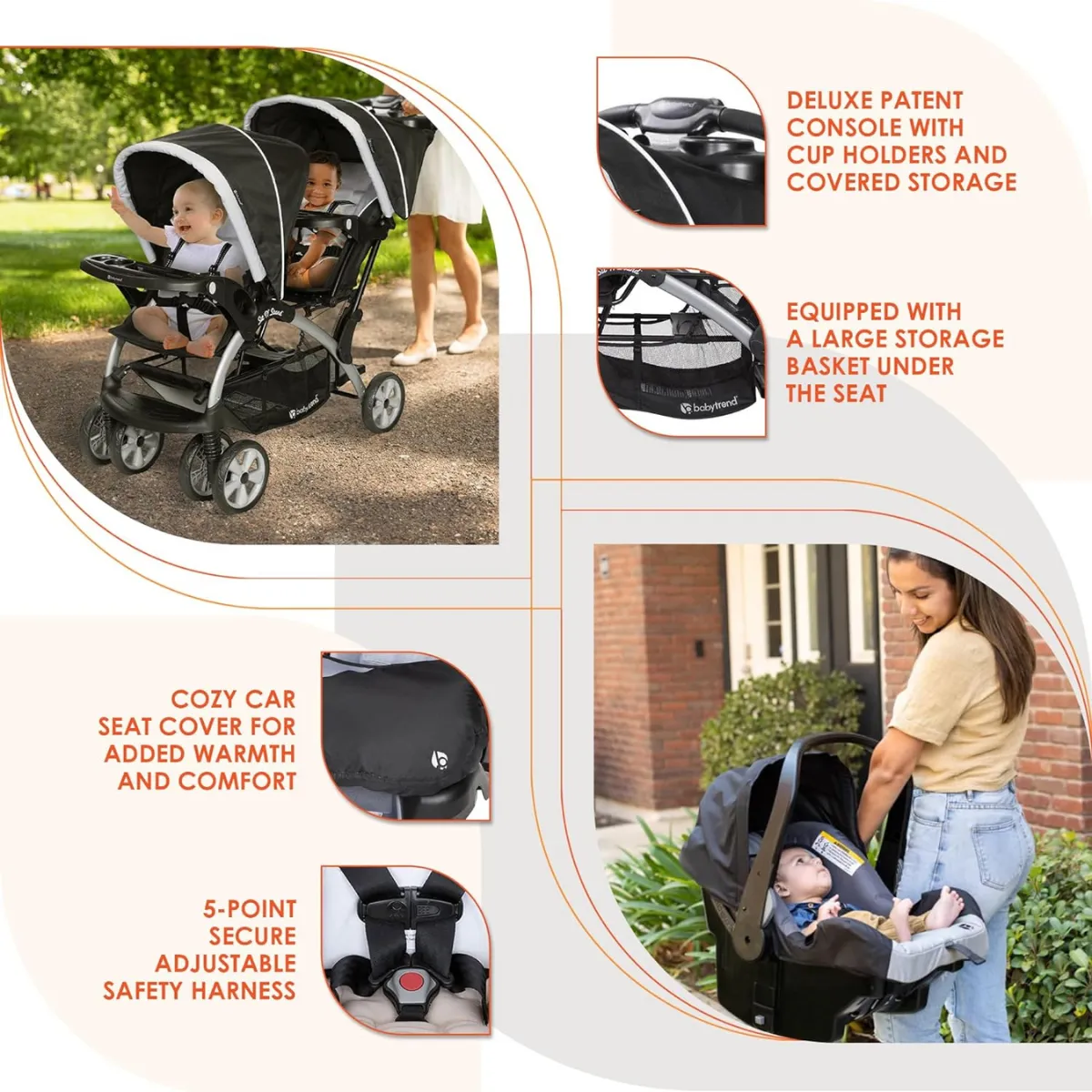 Baby Trend Twin Baby Stroller with 2 Car Seats 2 Infant Swings Twin Newborn Playard Combo