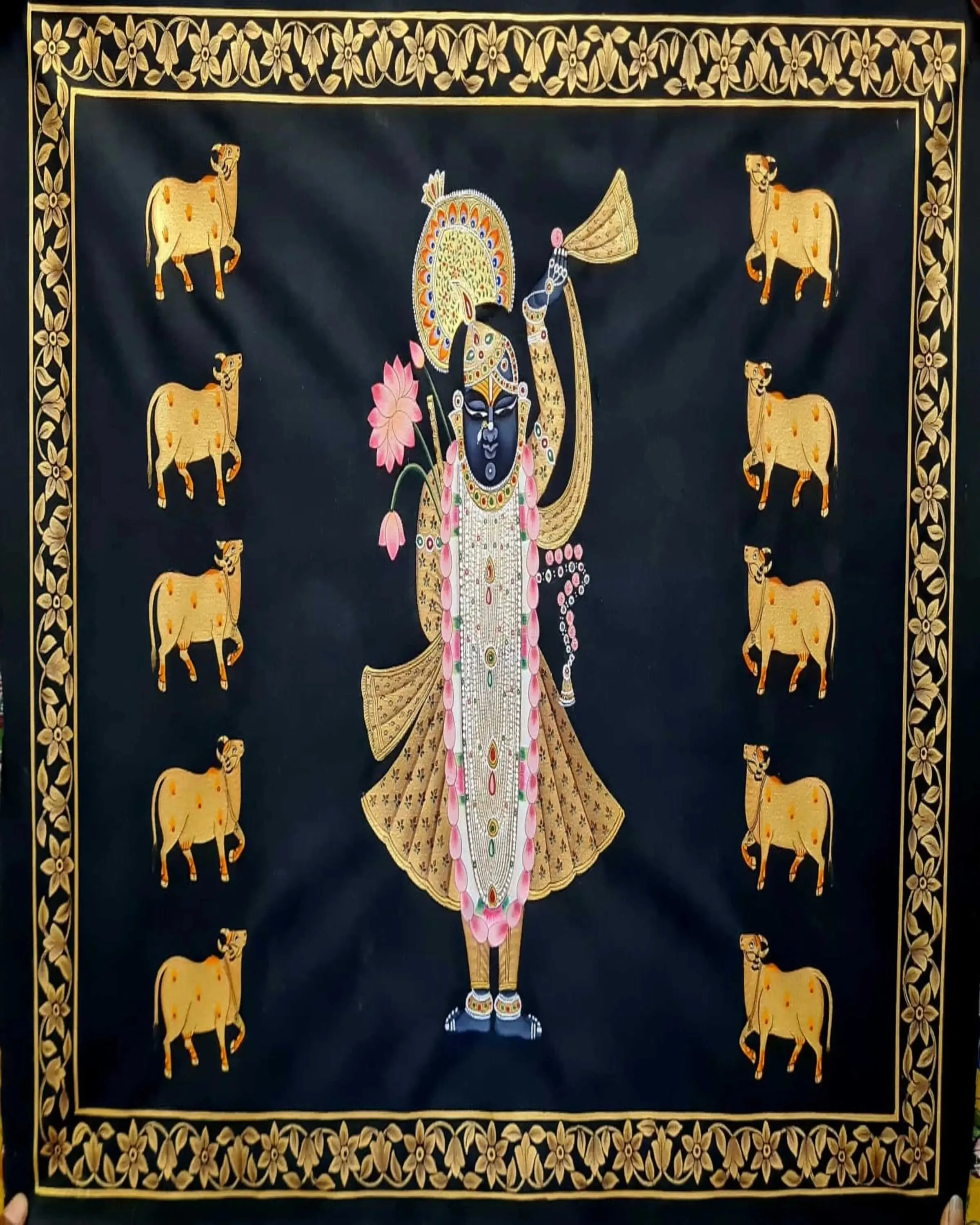 Beautiful Shrinath Ji Krishna Pichwai Painting - Angie's India Art Work