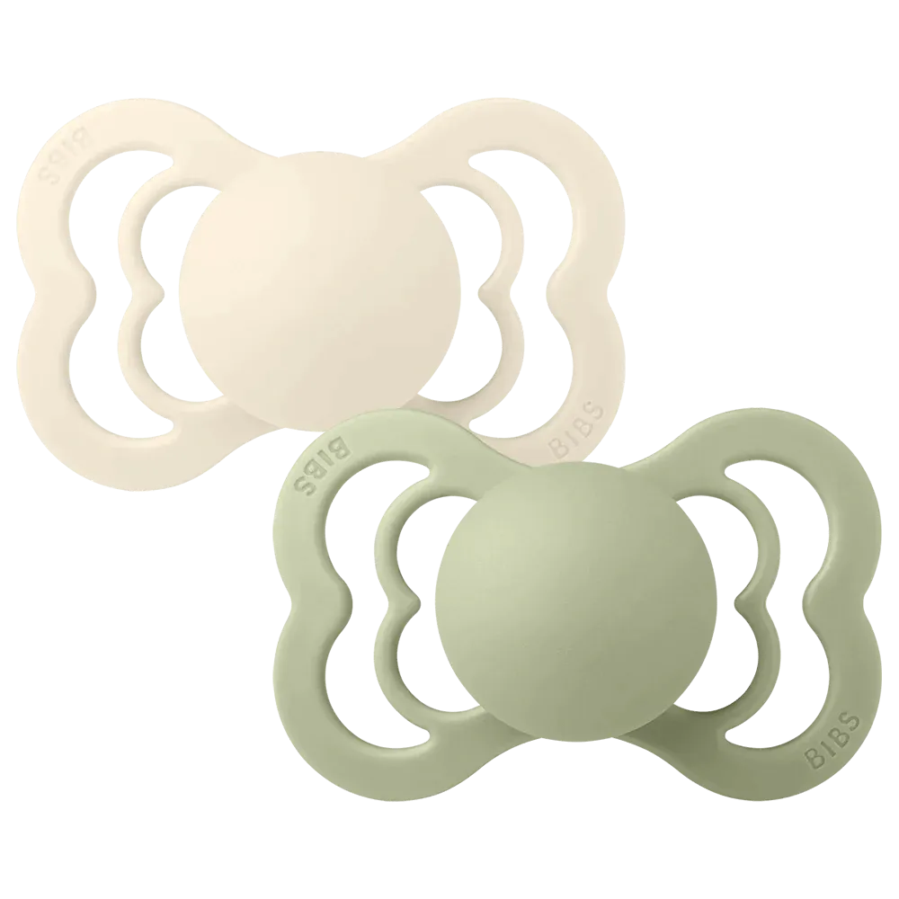 BIBS Supreme Pacifiers 2 Pack (Size 2) - Ivory/Sage