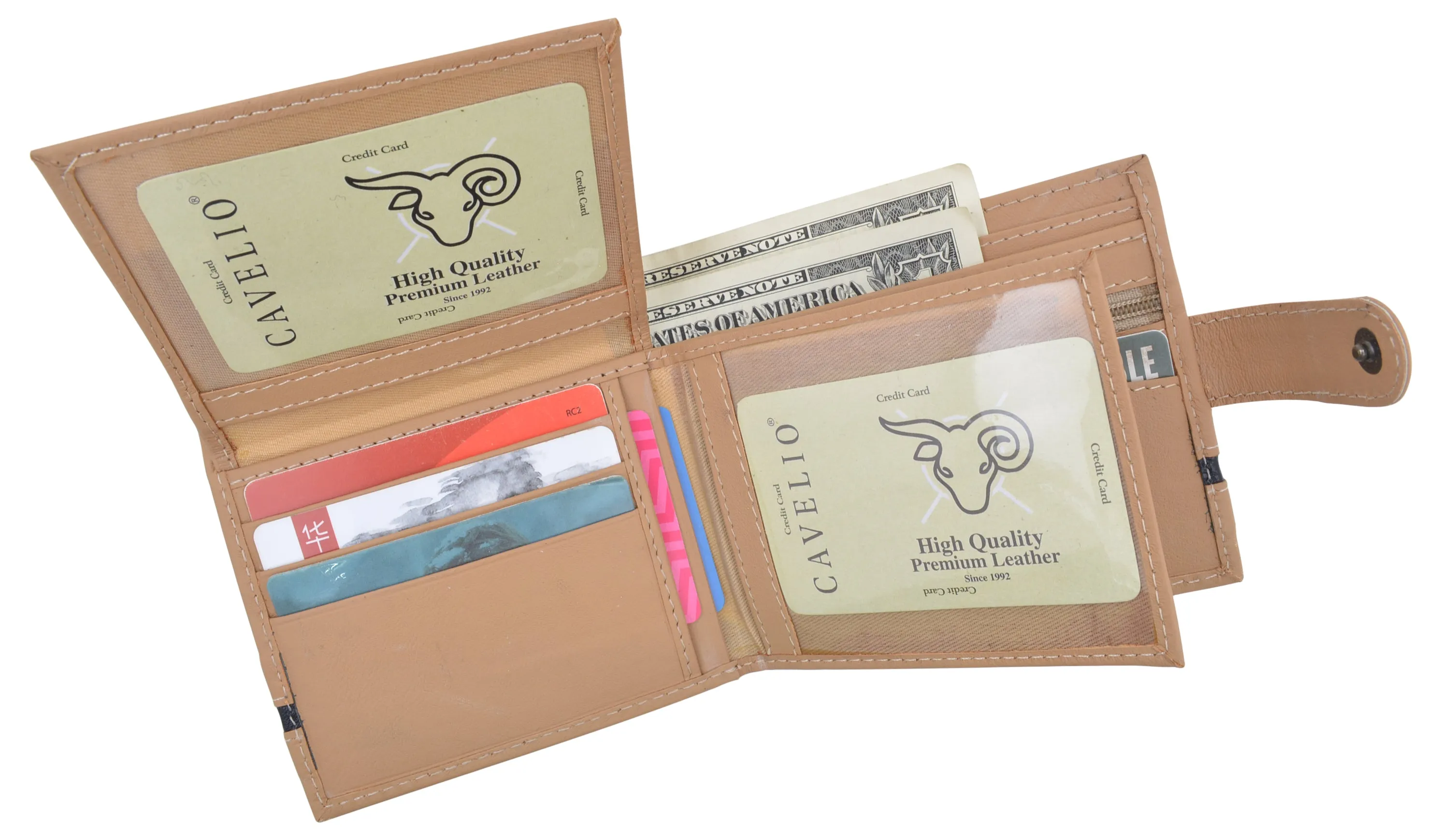 Bifold Men's Wallet Premium Leather Hipster Credit Card ID Coin Wallet With Snap Closure