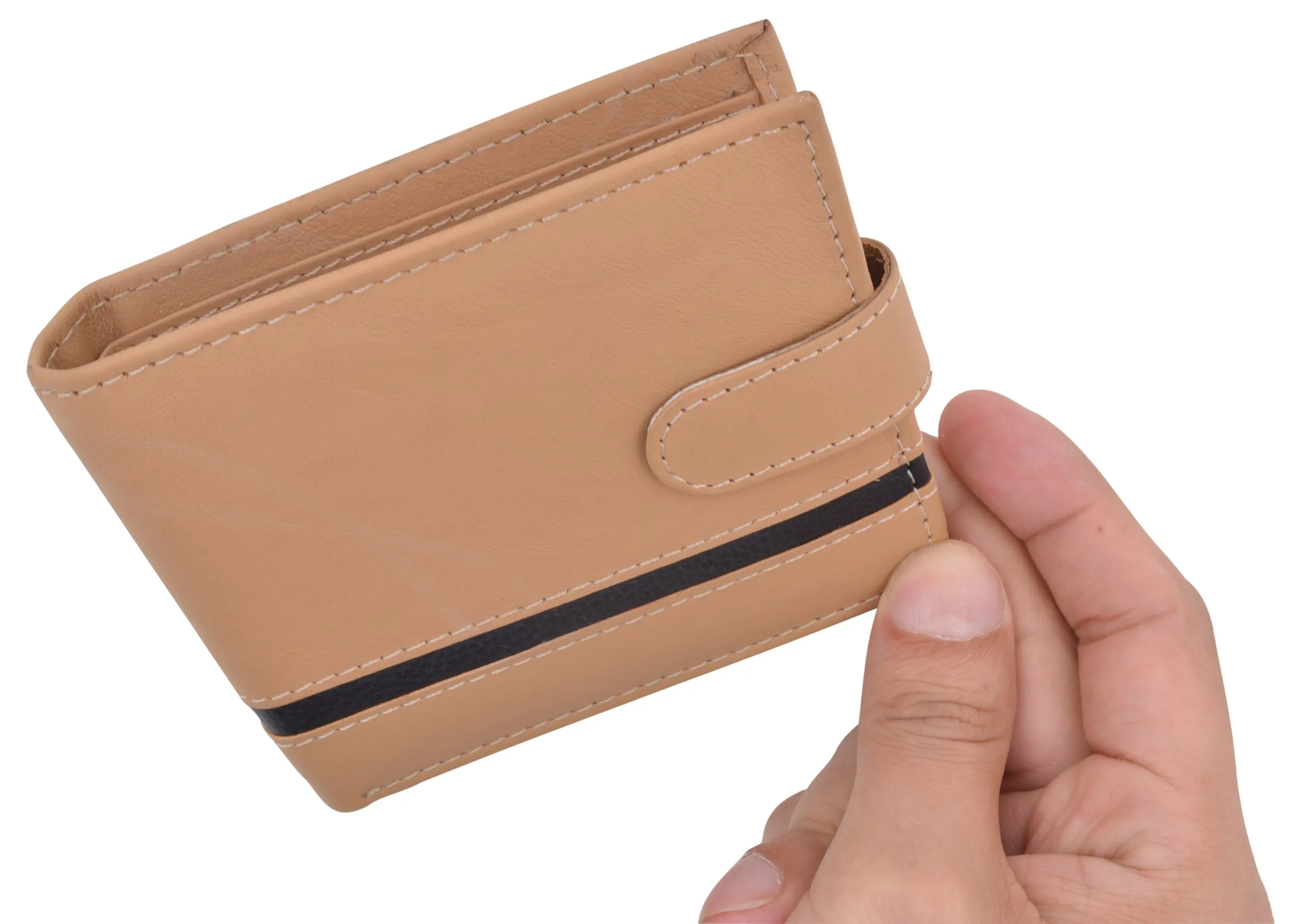 Bifold Men's Wallet Premium Leather Hipster Credit Card ID Coin Wallet With Snap Closure