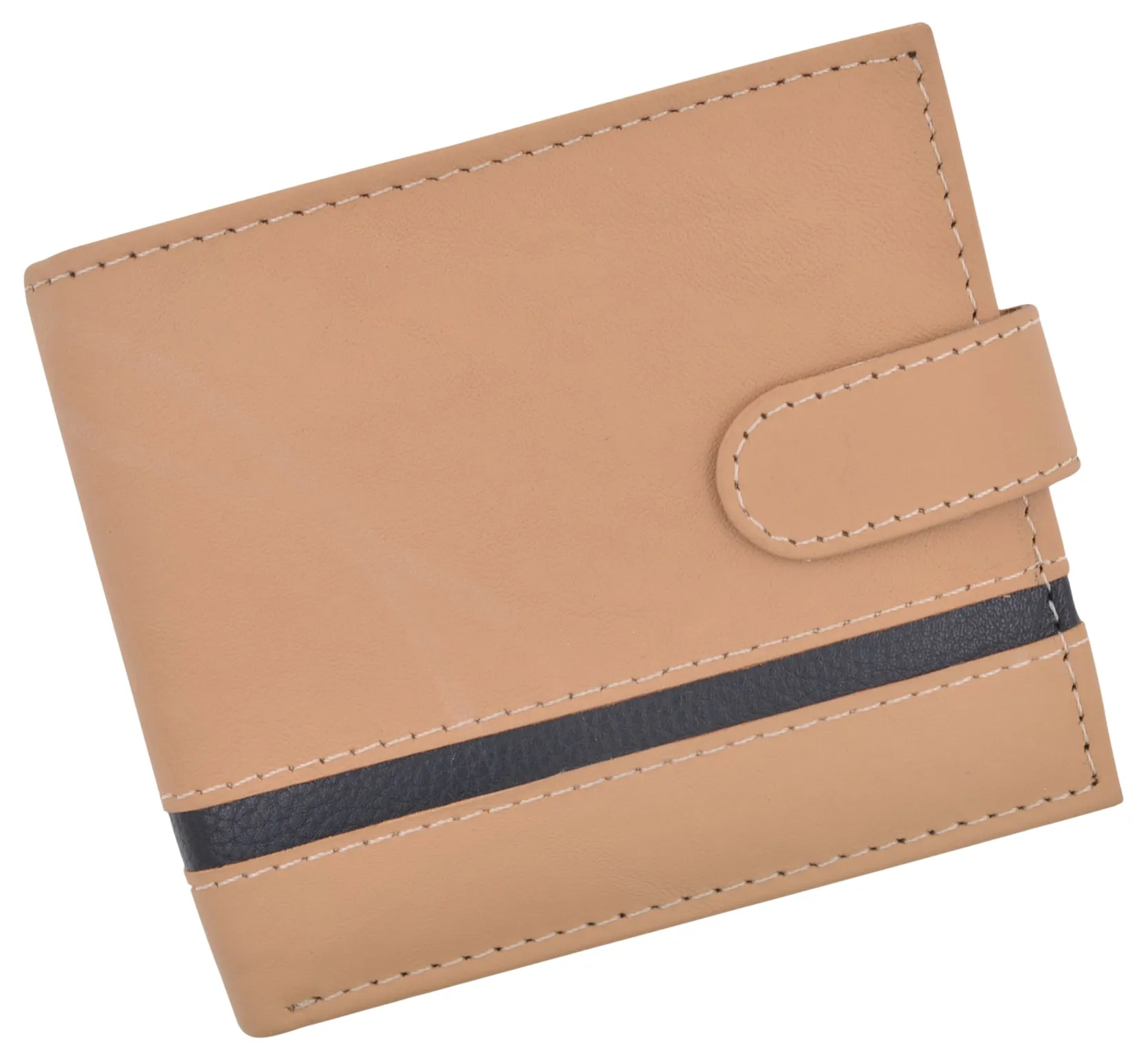 Bifold Men's Wallet Premium Leather Hipster Credit Card ID Coin Wallet With Snap Closure