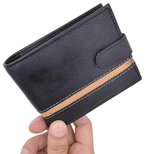 Bifold Men's Wallet Premium Leather Hipster Credit Card ID Coin Wallet With Snap Closure