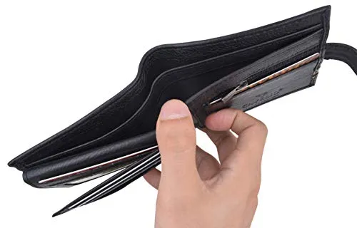 Bifold Men's Wallet Premium Leather Hipster Credit Card ID Coin Wallet With Snap Closure