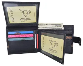 Bifold Men's Wallet Premium Leather Hipster Credit Card ID Coin Wallet With Snap Closure