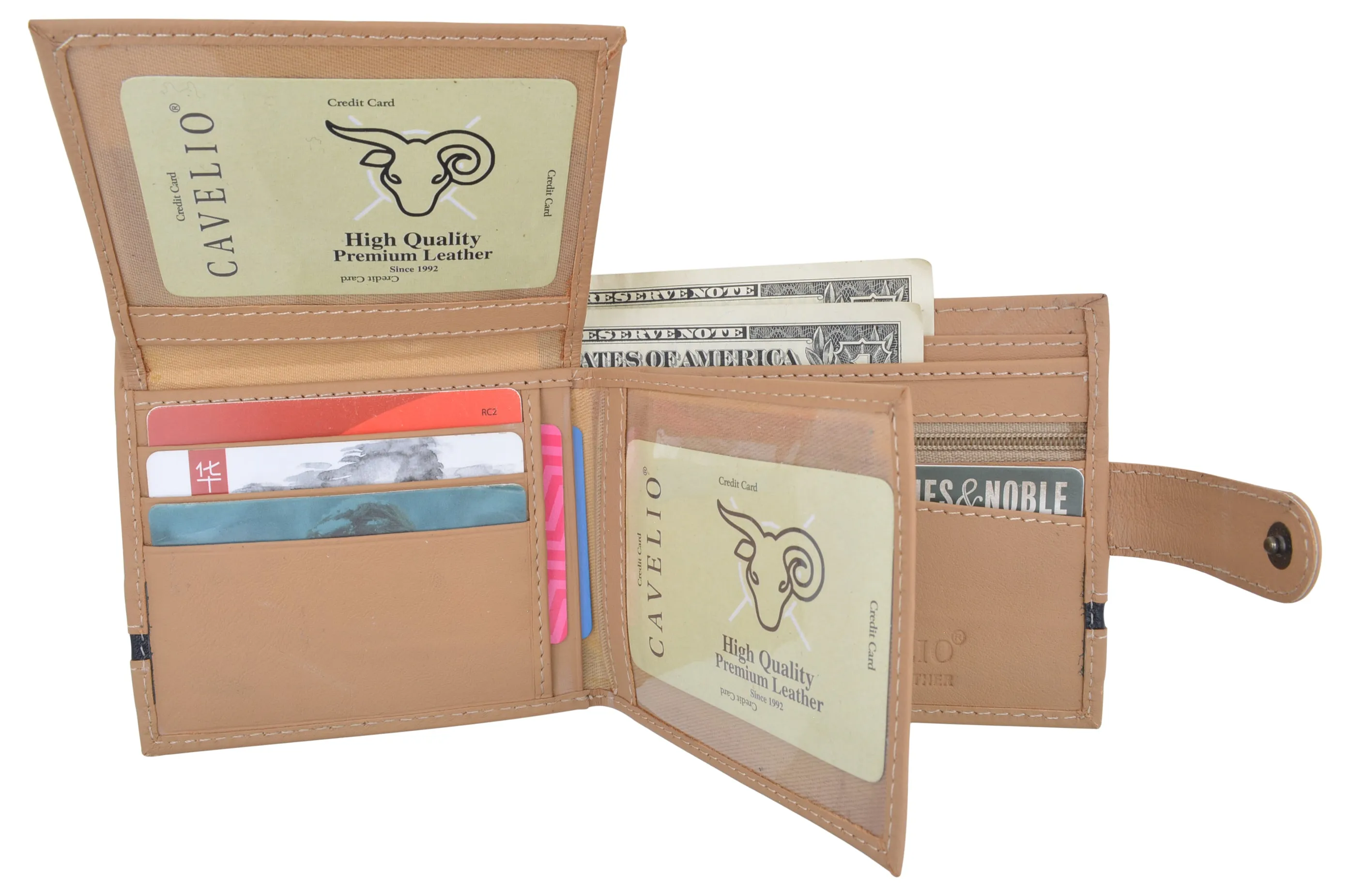 Bifold Men's Wallet Premium Leather Hipster Credit Card ID Coin Wallet With Snap Closure