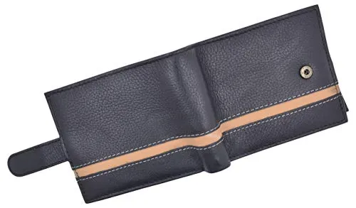 Bifold Men's Wallet Premium Leather Hipster Credit Card ID Coin Wallet With Snap Closure