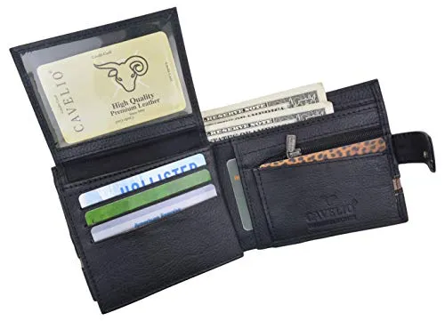Bifold Men's Wallet Premium Leather Hipster Credit Card ID Coin Wallet With Snap Closure