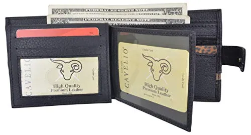 Bifold Men's Wallet Premium Leather Hipster Credit Card ID Coin Wallet With Snap Closure