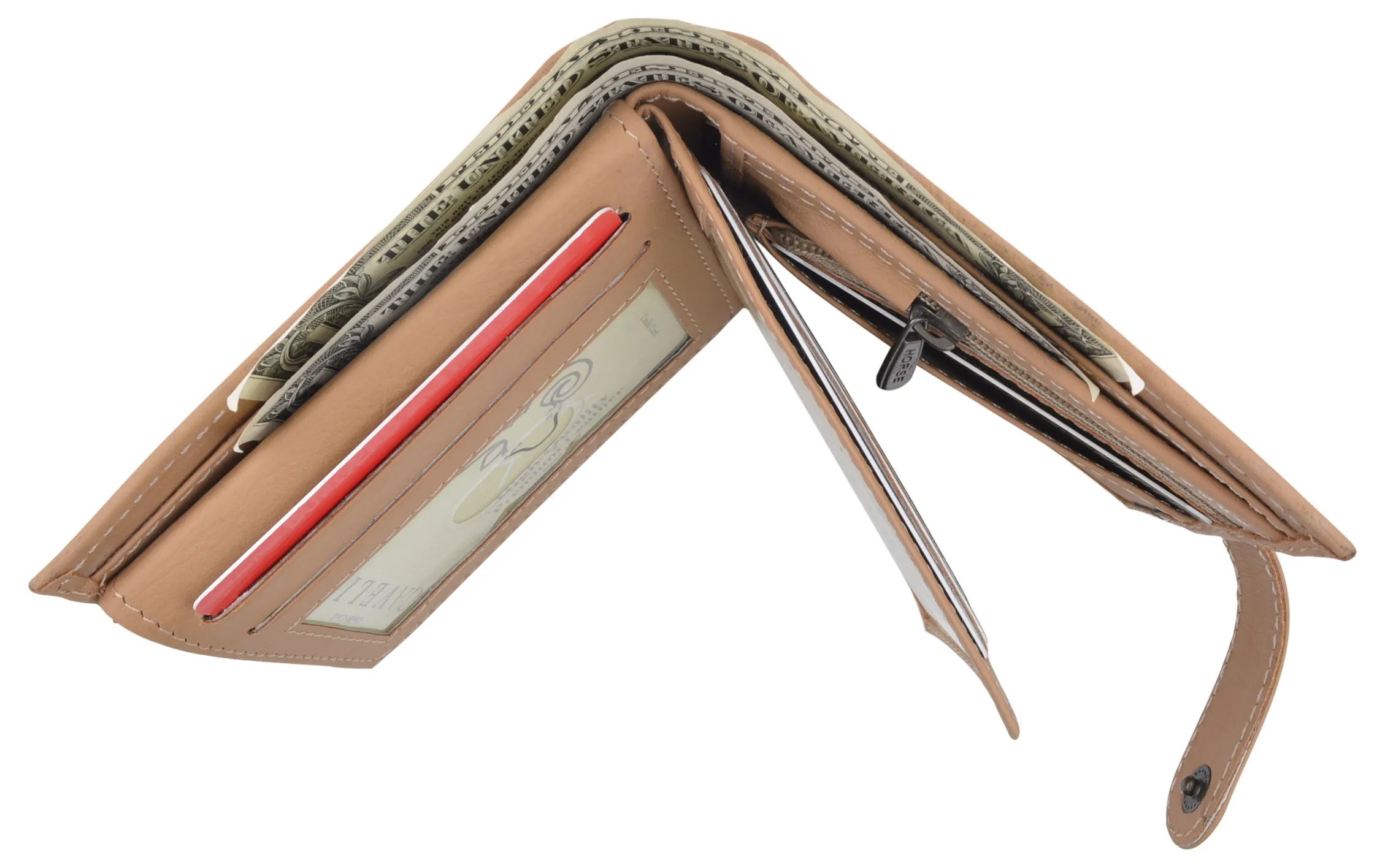 Bifold Men's Wallet Premium Leather Hipster Credit Card ID Coin Wallet With Snap Closure