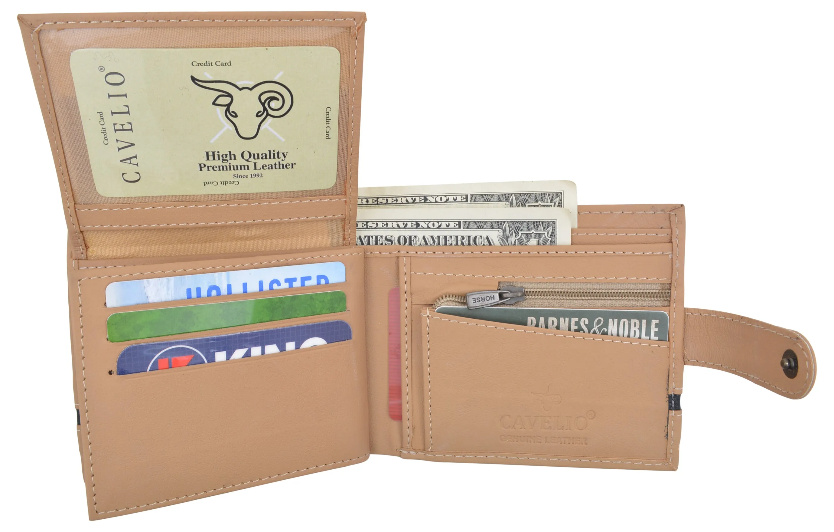 Bifold Men's Wallet Premium Leather Hipster Credit Card ID Coin Wallet With Snap Closure