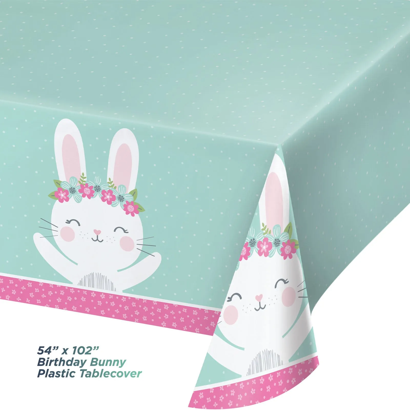 Birthday Bunny Party Pack - Pink Boho Floral Paper Bunny Shaped Plates, Beverage Napkins, Cups, Forks, and Table Cover Set (Serves 16)