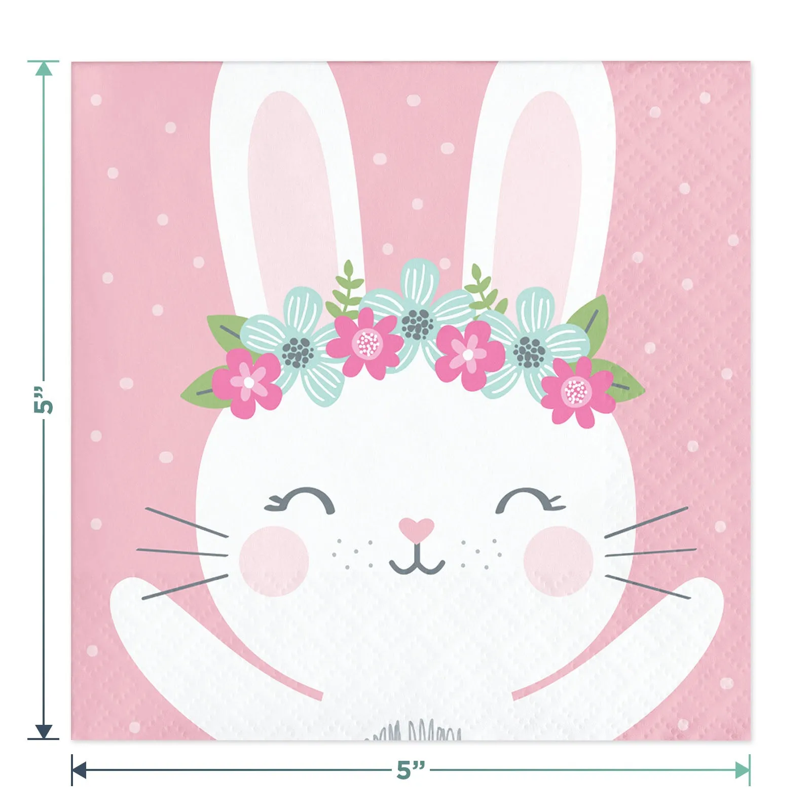 Birthday Bunny Party Pack - Pink Boho Floral Paper Bunny Shaped Plates, Beverage Napkins, Cups, Forks, and Table Cover Set (Serves 16)