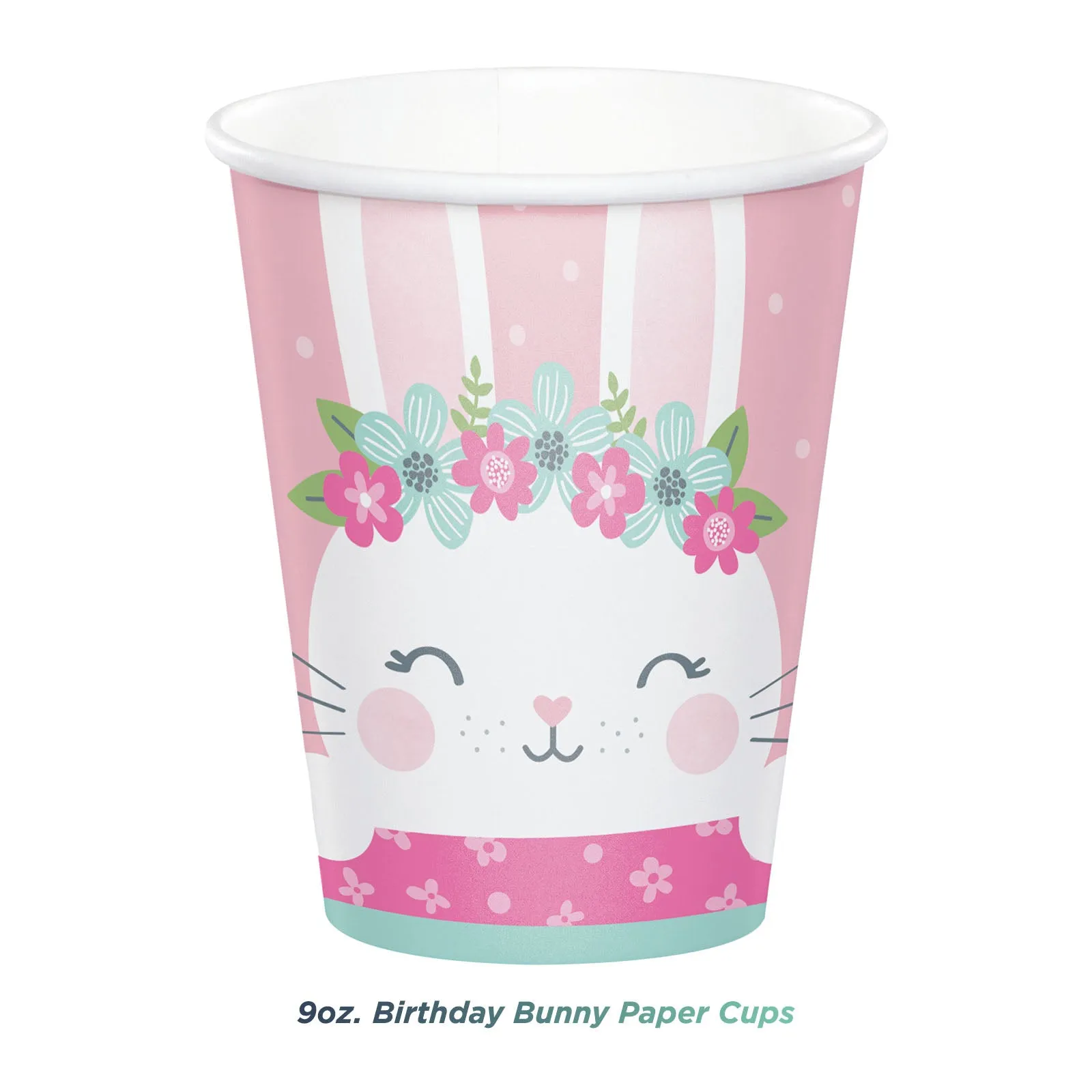 Birthday Bunny Party Pack - Pink Boho Floral Paper Bunny Shaped Plates, Beverage Napkins, Cups, Forks, and Table Cover Set (Serves 16)