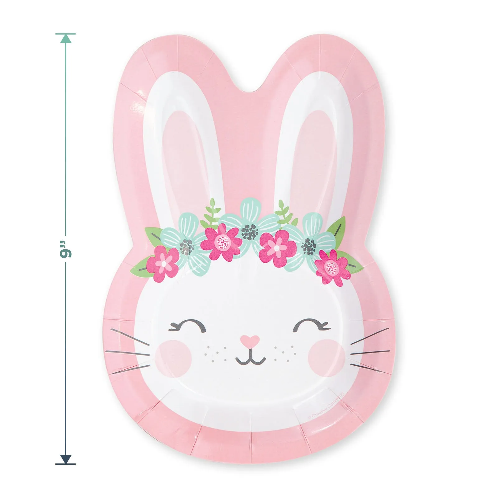 Birthday Bunny Party Pack - Pink Boho Floral Paper Bunny Shaped Plates, Beverage Napkins, Cups, Forks, and Table Cover Set (Serves 16)