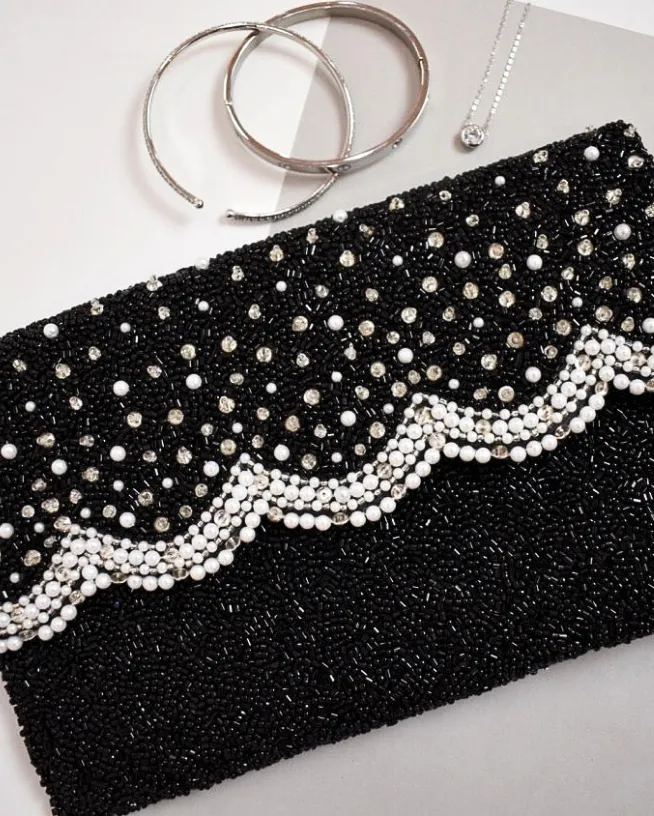 Black Crystal Scalloped Beaded Bag