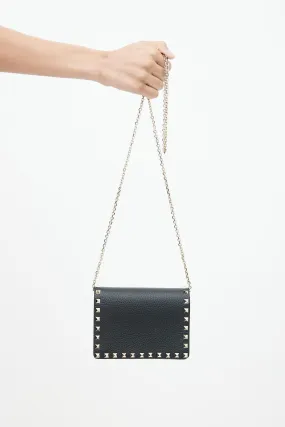 Black Leather & Gold Rockstud Shoulder Bag