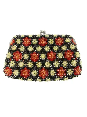 Black, Red and Gold-tone Multicolor Beaded Handbag