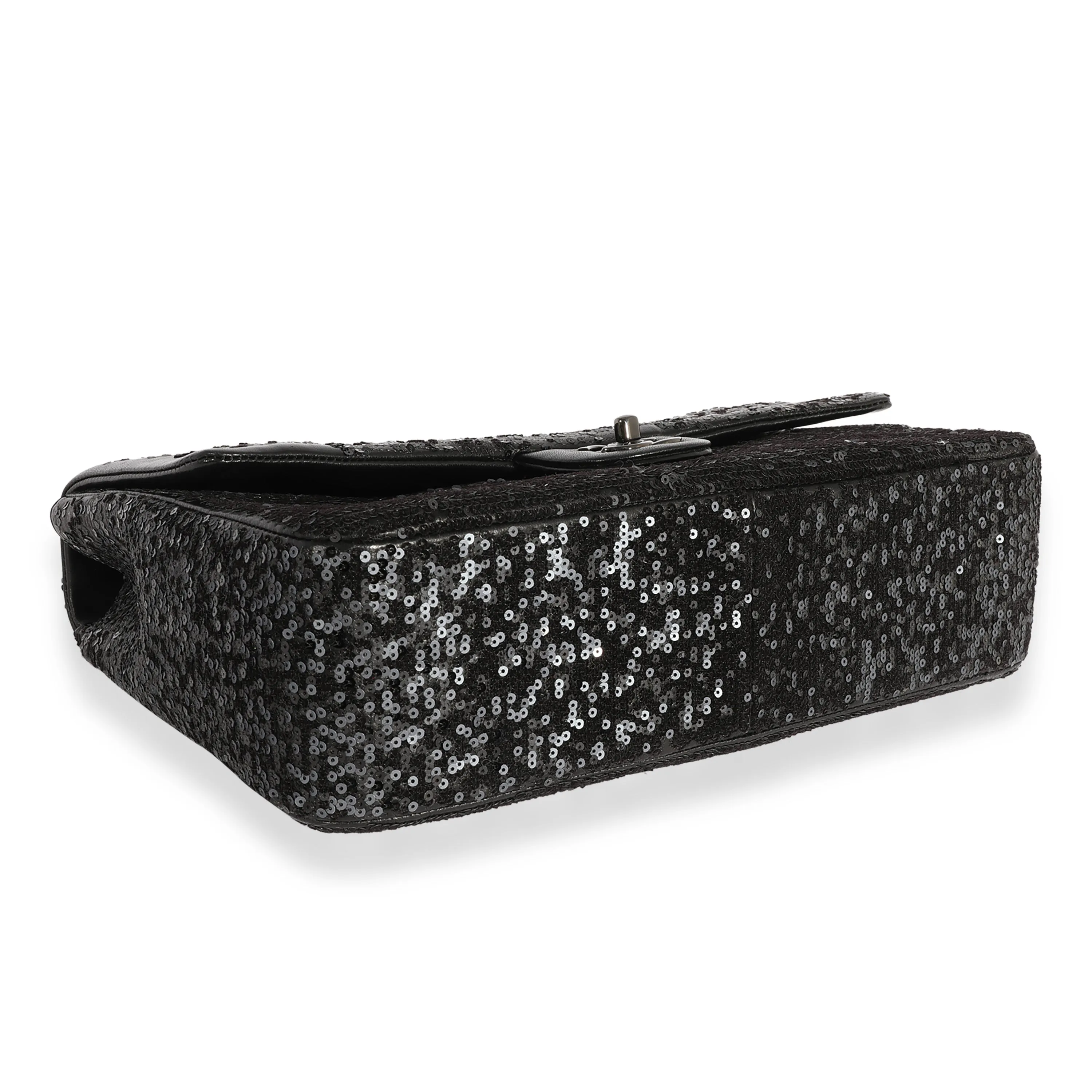 Black Sequin Lambskin Moonlight On Water Jumbo Single Flap Bag