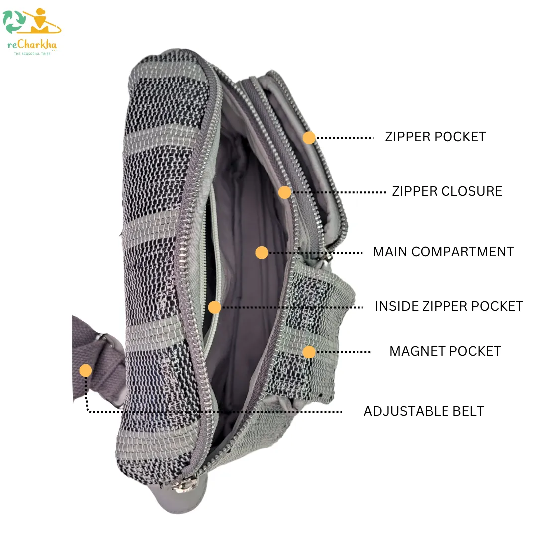 Black White Yellow Upcycled Handwoven Belt Pack (BTP1124-013) PS_W