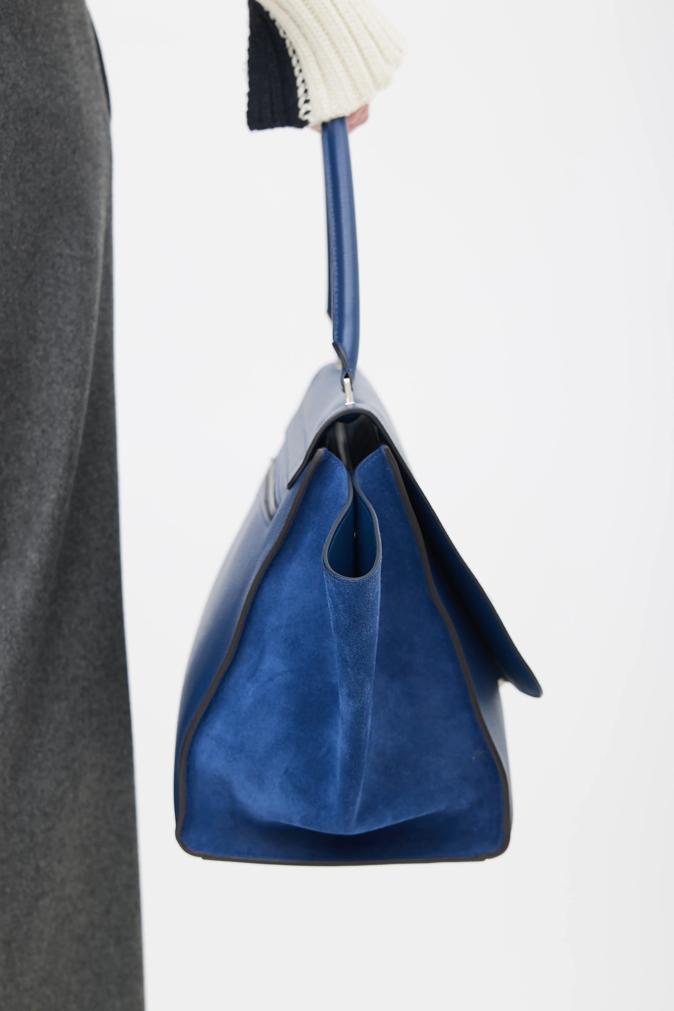 Blue Leather Trapeze Shoulder Bag
