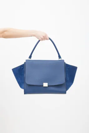 Blue Leather Trapeze Shoulder Bag